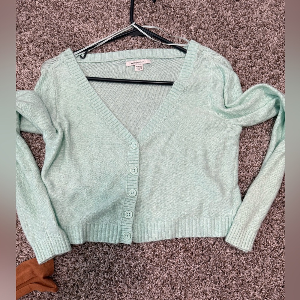 American Eagle Outfitters Light Green Button-Up Cardigan